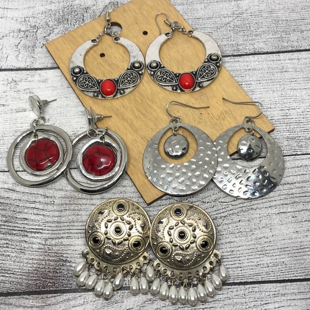Bundle lot 4 boho style statement festival earrings